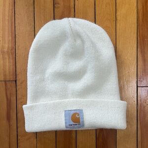 Carhartt Knit Beanie Hat White Cuffed Logo Patch, One Size